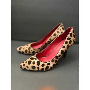Nine West Gwendle Animal Print Calf Hair Pointed Toe Pumps Red Lining 9M